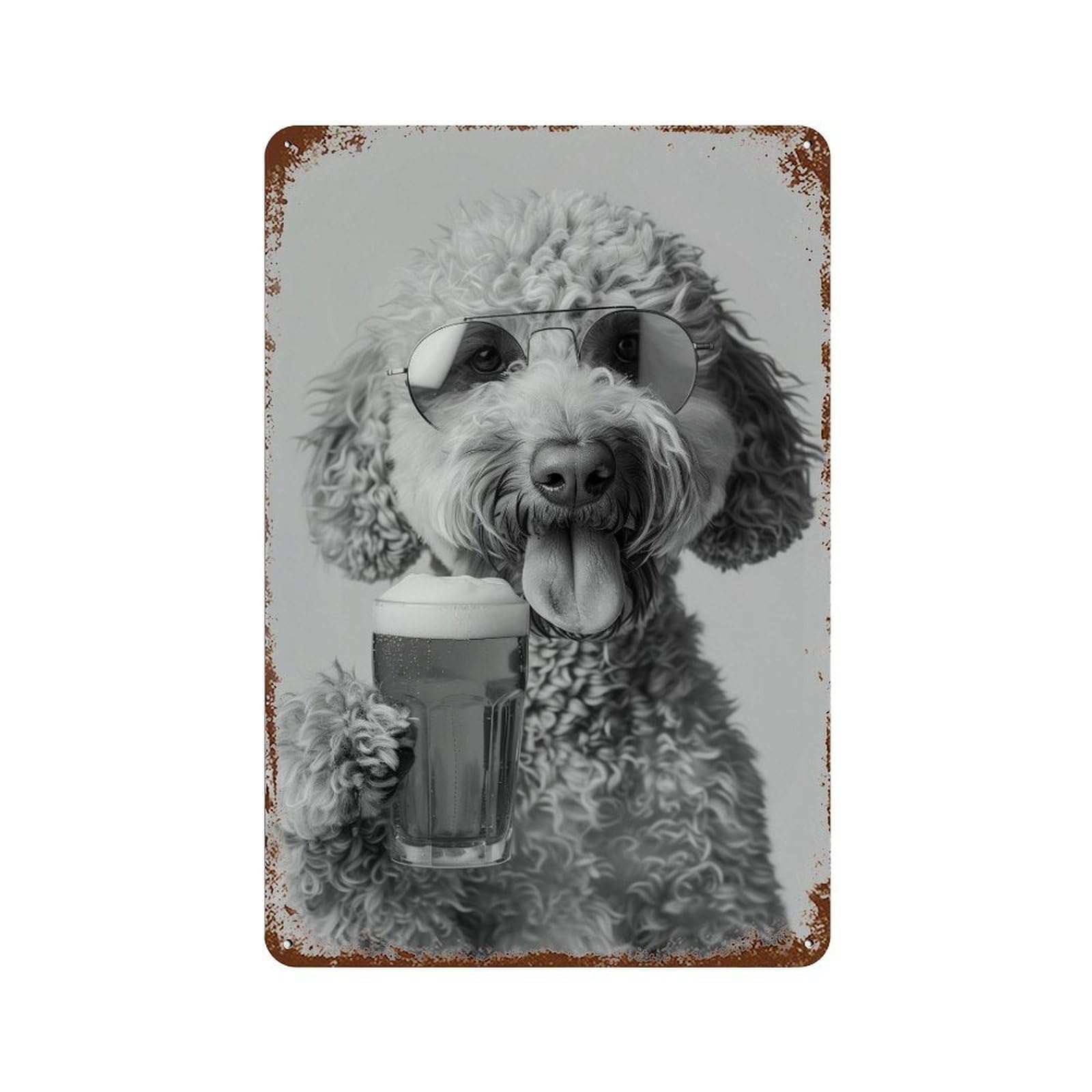 xiaoxiaoshen Labradoodle Drinking Beer Pintc Wall Decor Art Metal Tin Poster Modern Home Decor Art Home Bar Shop Decorations Vintage Sign 30x20cm