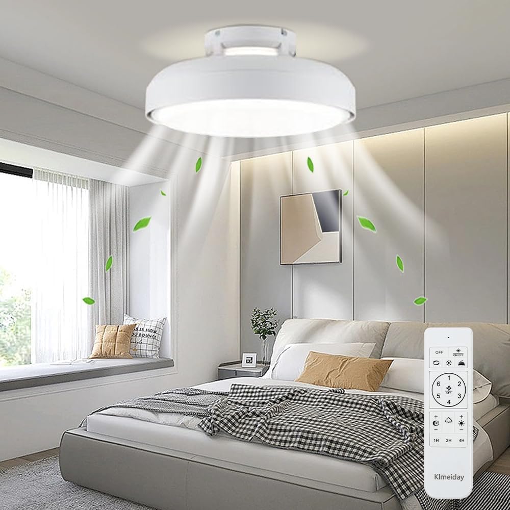 Modern Bladeless Ceiling Fans with Lights and Remote, Reversible, DC Motor 6 Speeds, Stepless dimming and CCT 3000K-6000K LED Lights for Bedroom Kids Room (A07-Black, 20.08IN)