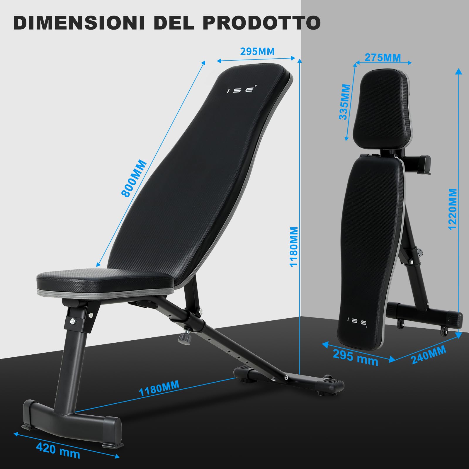 ISE Panca Multifunzione Palestra Casa, Panca Regolabile Panca Pesi Inclinata Fitness per Addominali Allenamento a Casa