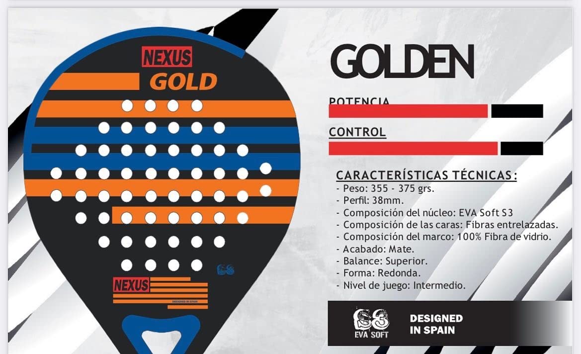 Nexus - Padel Pisa Niveau intermédiaire, modèle doré - 100% Fibre de Verre