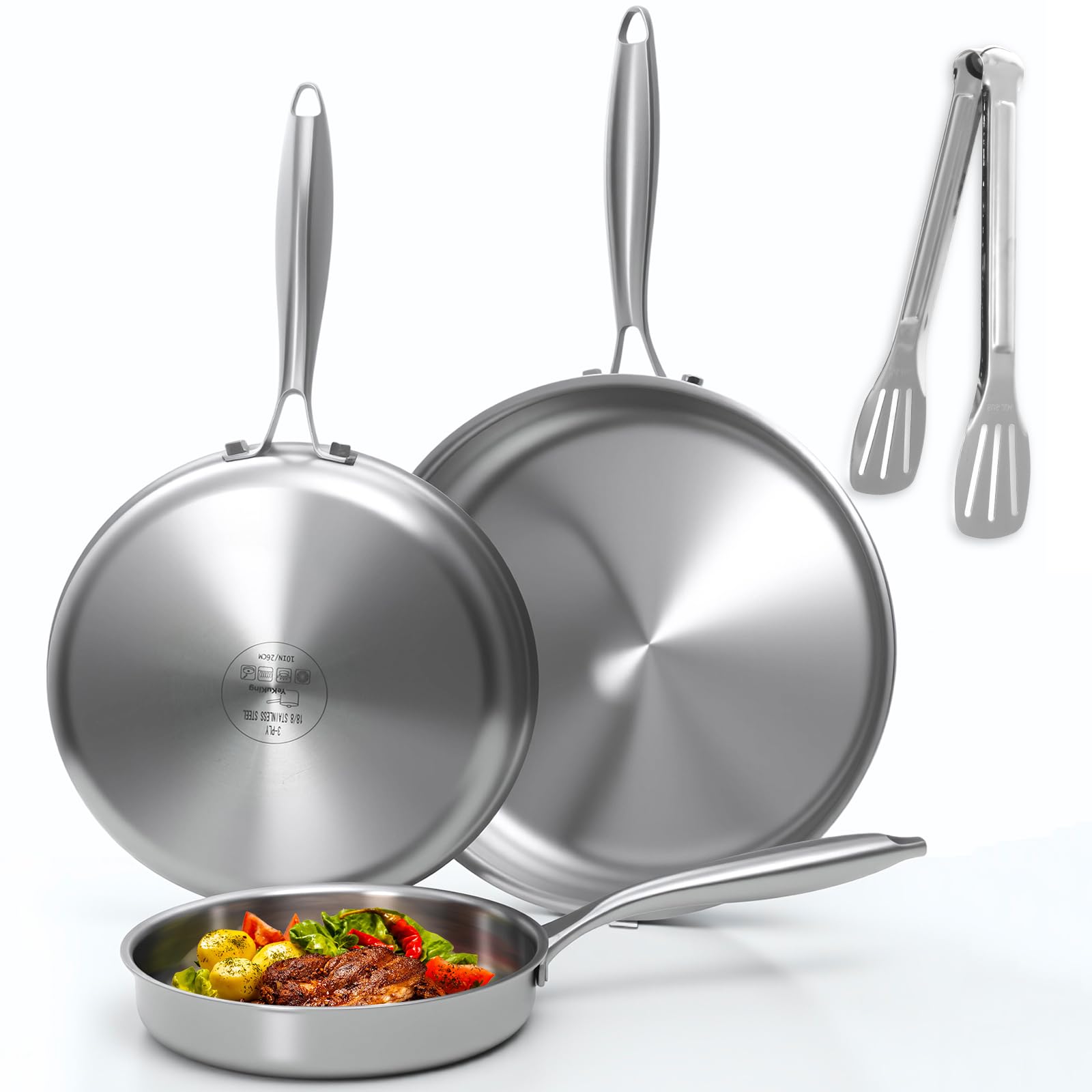 YeKuKing Tri-ply Stainless Steel Frying Pan Set 8