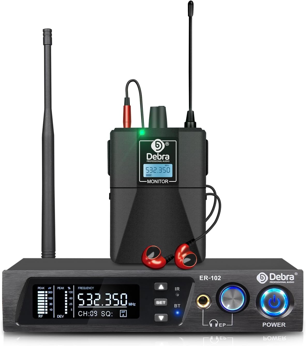 D Debra Audio PRO ER-102 UHF IEM Mono Wireless in Ear Monitor System with Monitoring Type for Stage, Band, Recording Studio,Guitar, Live Performance (Single Channel, 1 Bodypack)