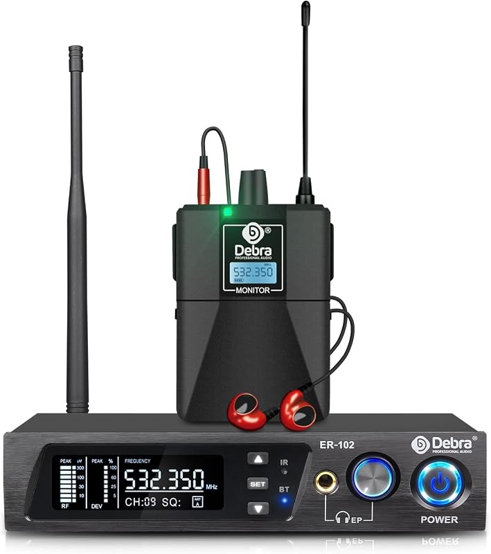 D Debra Audio PRO ER-102 UHF IEM Mono Sistema inalámbrico de monitor de oído con tipo de monitoreo para escenario, banda, estudio de grabación, guitarra, presentación en vivo (canal único, 1 petaca)