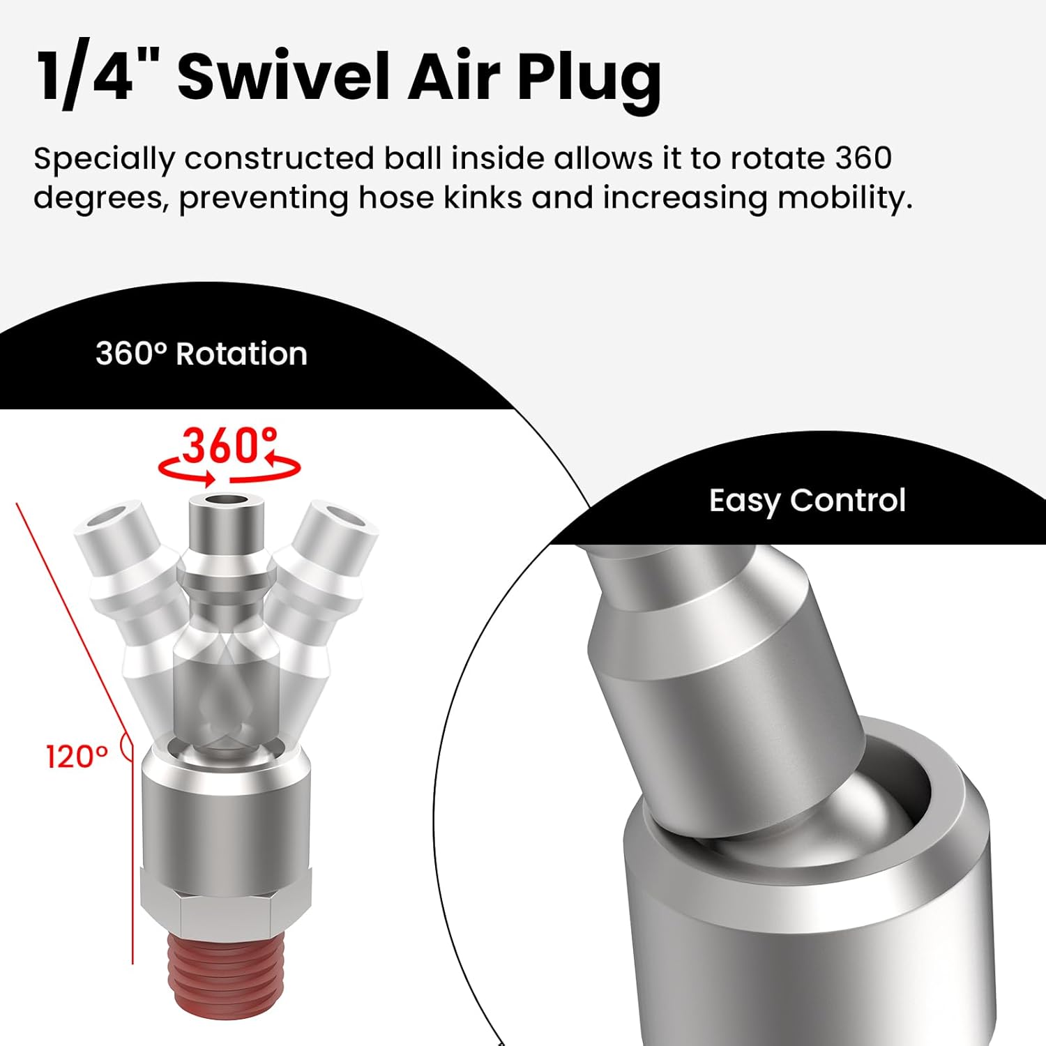 1/4" Swivel Air Plug, 1/4 Inch NPT Male Thread Industrial Swivel Air Plug, 1/4 Inch Automotive Steel Swivel Coupler Plug, 1/4 Inch Air Coupler and Plug, Air Hose Fittings, 2-Pack