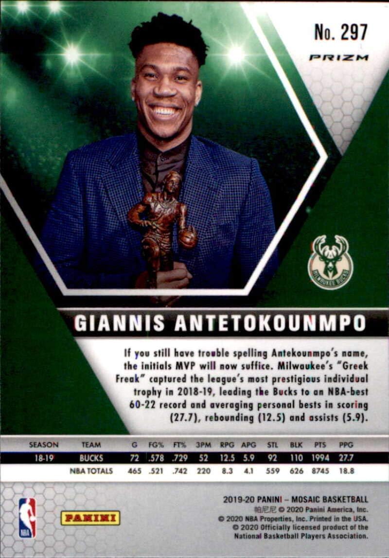 2019-20 Panini Mosaic Prizm Pink Camo #297 Giannis Antetokounmpo Milwaukee Bucks Basketball Card
