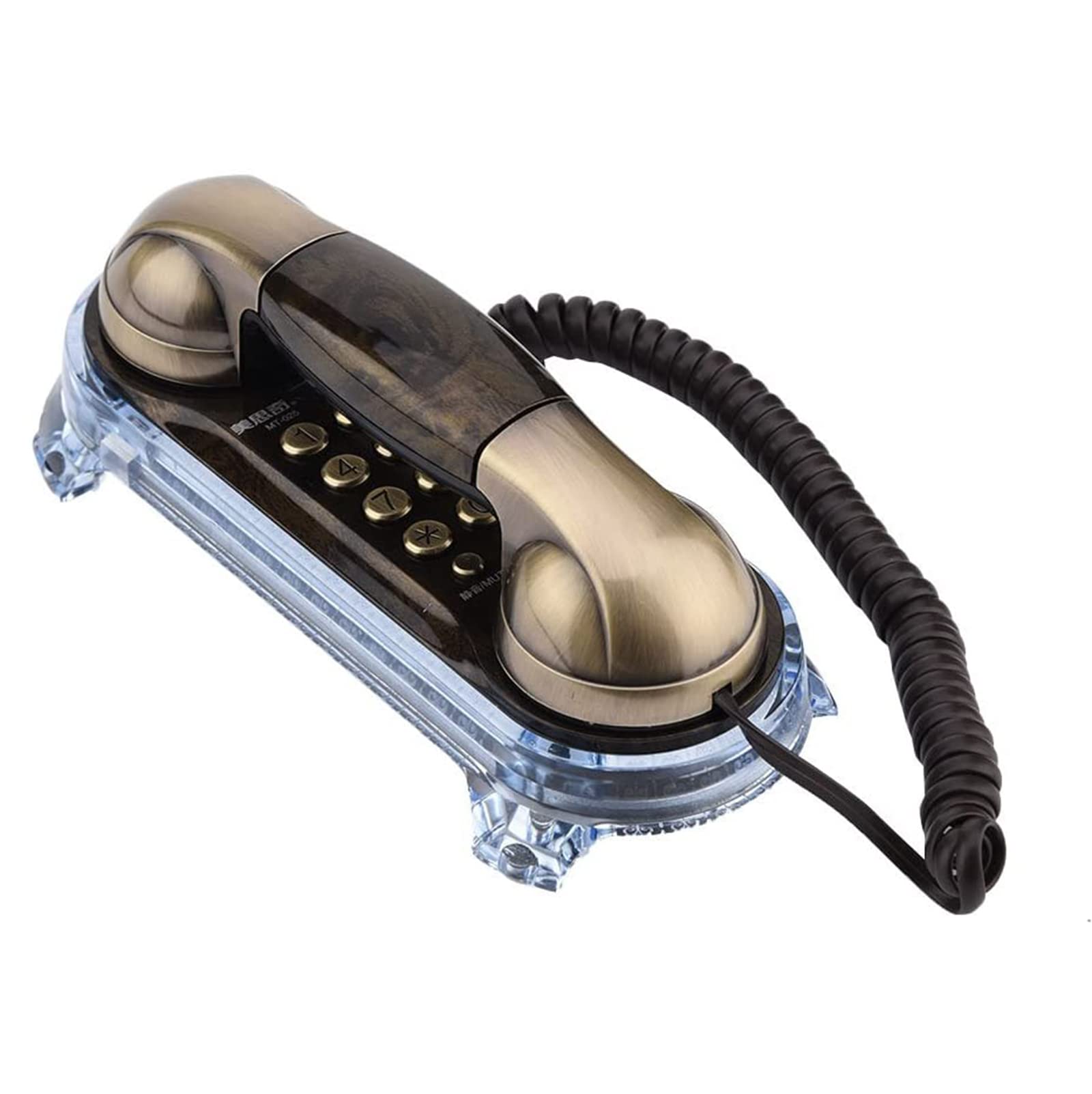 Mały telefon naścienny. Antyczny przewodowy telefon stacjonarny, modny telefon do domu, hotelu, biura (brązowy)