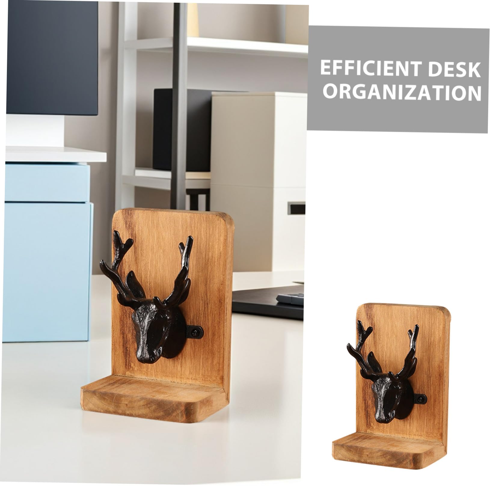 Fermalibri in Legno con Testa di Cervo Stile Scandinavo Supporto Stabile Antiscivolo per Mensole e Scrivania Organizer Decorativo per Libri e Documenti Elegante Accessorio per