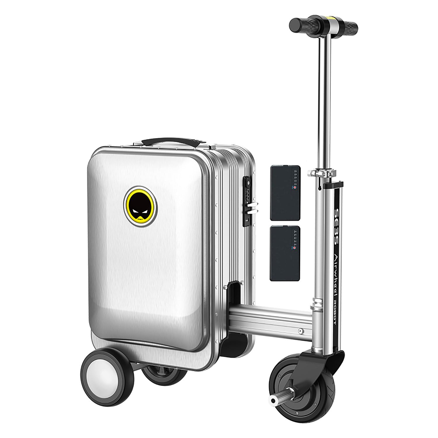 SE3S 20L Smart Rideable Suitcase with 2 Batteries/Transparent Dust Cover, Electric Suitcase Can be Boarded, 73.26WH Removable Battery, Aluminum Alloy Frame, Load 110kg,for Adults Travel ,Silver