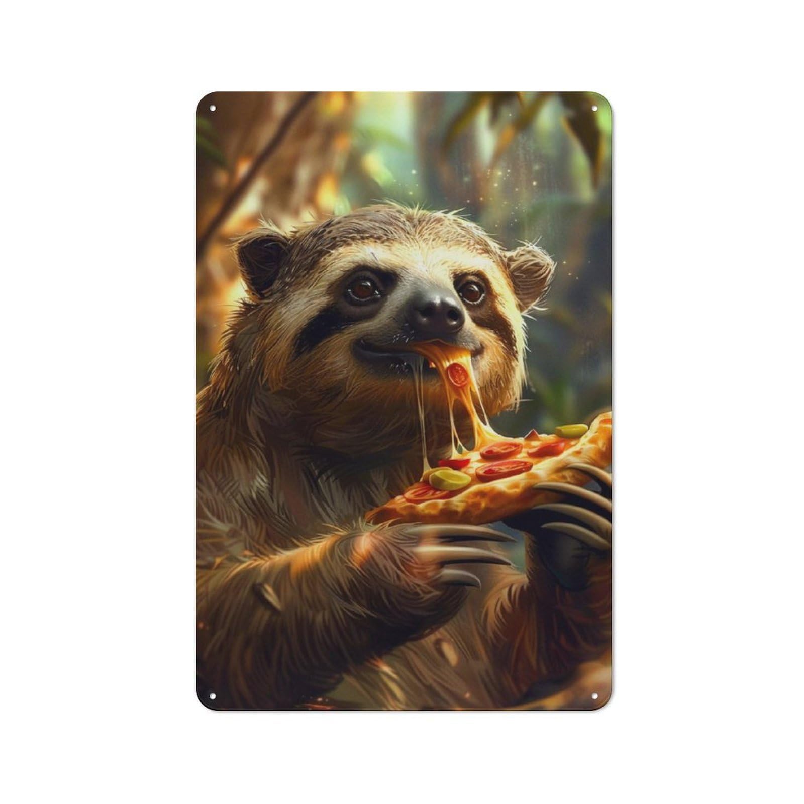 Junmoney Sloth Pizza Industrial Decorative Metal Plaque 30X20cm, Studio Wall Art For Flat, Bar, Studio Or Gallery Wall