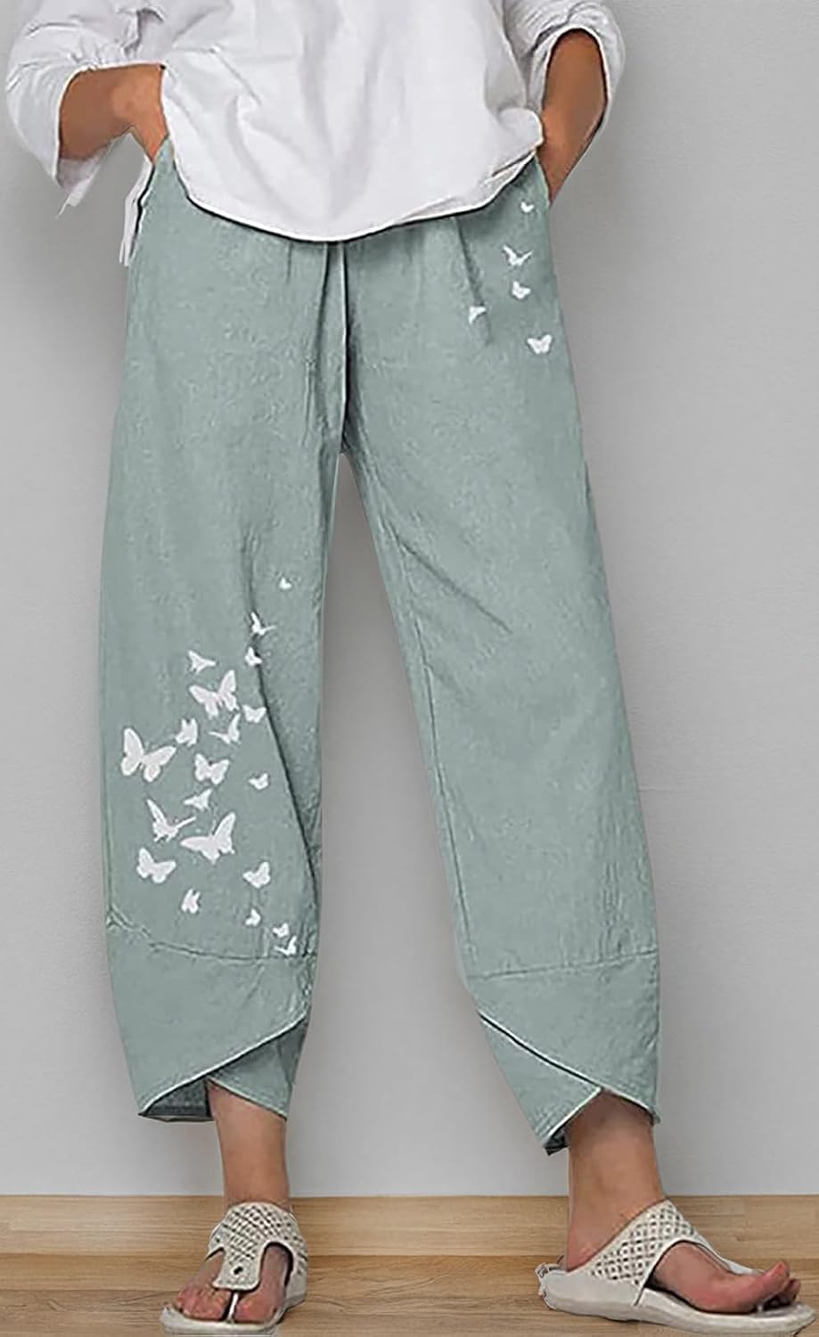 Unlimit Women Capri with Pockets, Summer Casual Pants, Beach Comfy Crop Pants, Cotton - Image 6