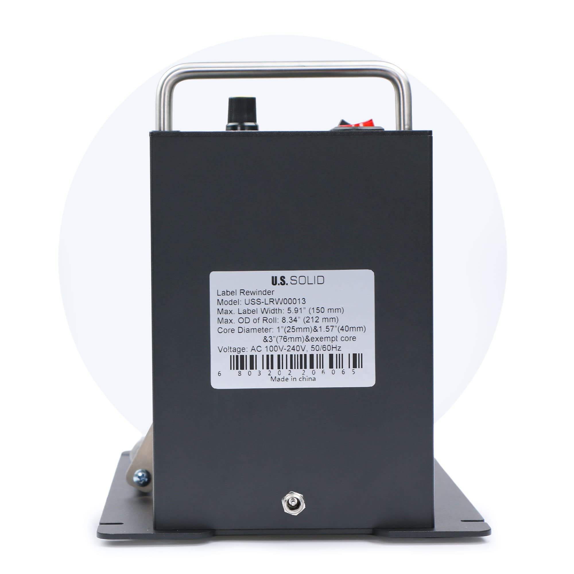 U.S. Solid Avvolgitore automatico etichette – Supporto 1"/1,5"/3", larghezza max 150 mm, riavvolgimento bidirezionale