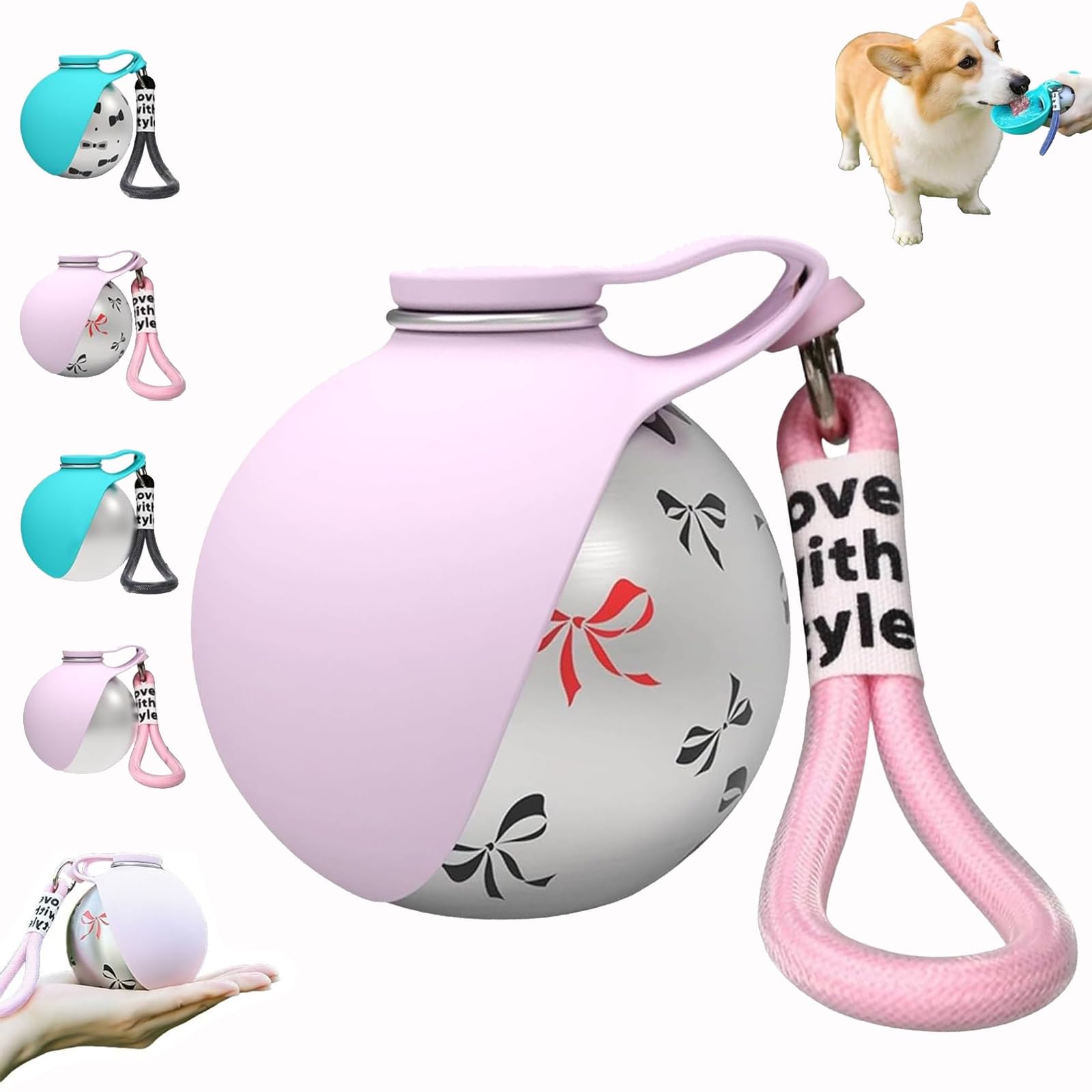 2 in 1 Portable Dog Water Bottle with Foldable Silicone Bowl, Stainless Steel Travel Bottle, Leak-Proof & Reflowable Water System for Walking Hiking Camping, Hands-Free Carabiner Clip (1PC Pink#A)