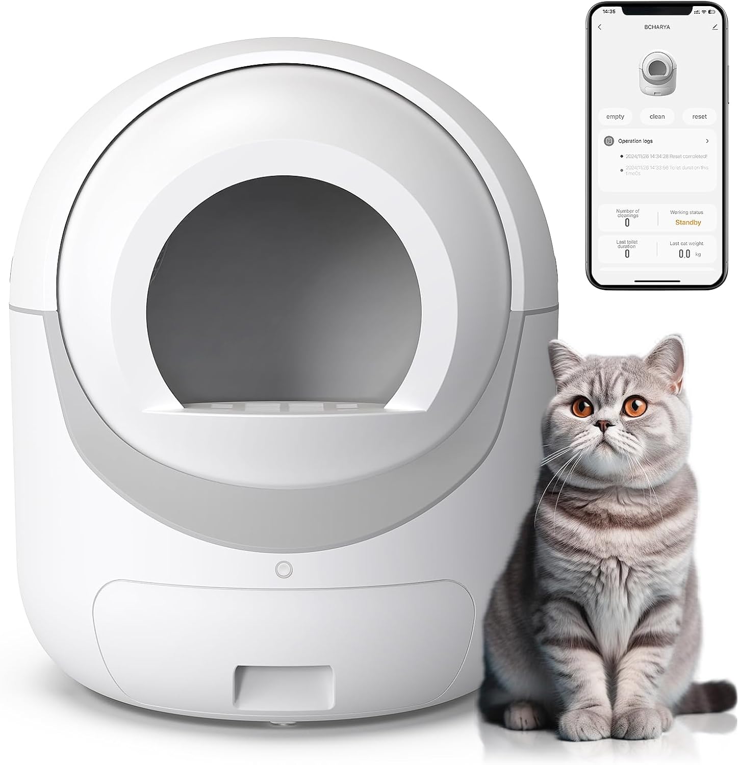 Smart Self-Cleaning Cat Litter Box – Automatic Odor Control, App Monitoring & Ultra-Quiet Design for Multi-Cat Homes