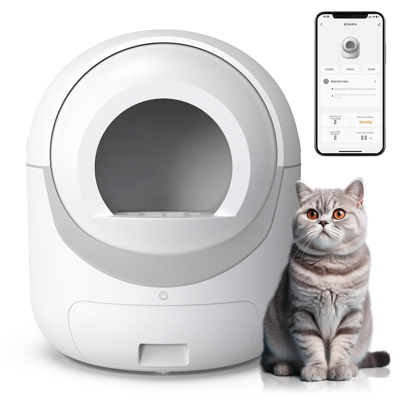Smart Self-Cleaning Cat Litter Box – Automatic Odor Control, App Monitoring & Ultra-Quiet Design for Multi-Cat Homes