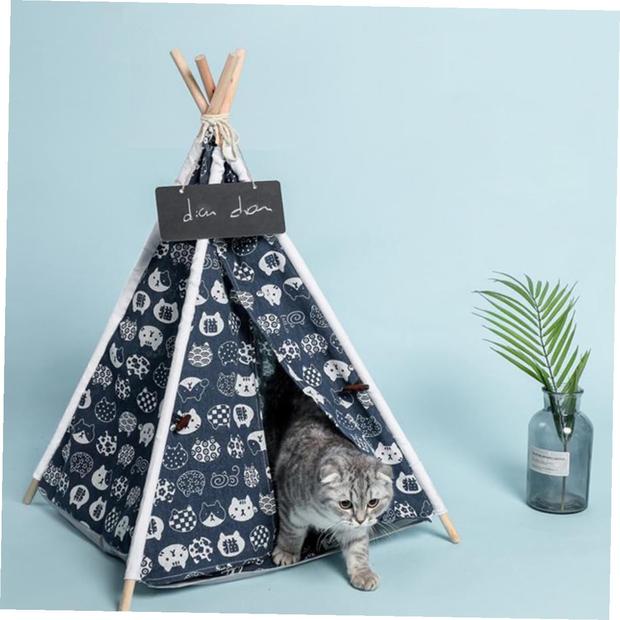 Ciieeo Tente pour Animaux en Toile Lavable avec Structure en Bois Résistante Tapis de Sol Lavable pour Chiots Maisonnette Confortable pour Chat et Chien Lieu de Couchage Sécurisé et