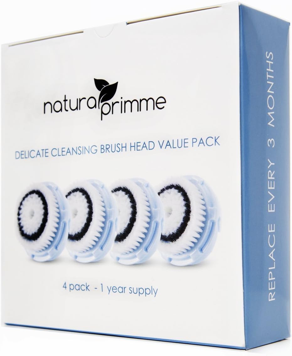 Replacement Brush Head for Delicate Skin Cleaning. For Fragile, Delicate or Dry Skin. Works on Face and Body. Compatible with Clarisonic MIA, MIA 2, ARIA, PRO, PLUS Cleansing Systems. (4-Pack Delicate Brush Head)