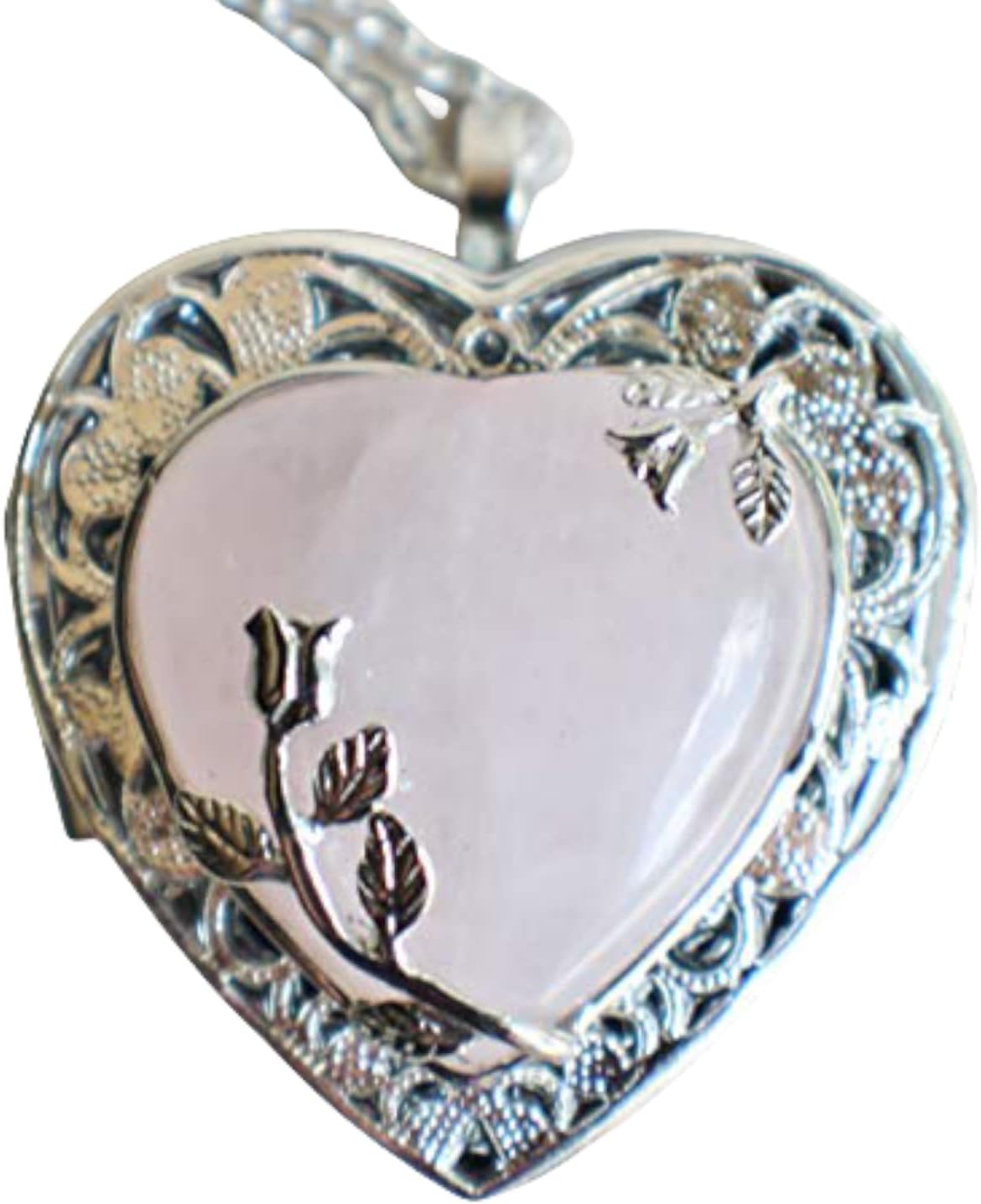 Rose Quartz Crystal Heart Music Box Locket