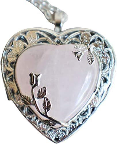 Medallón de caja de música de corazón de cristal de cuarzo rosa