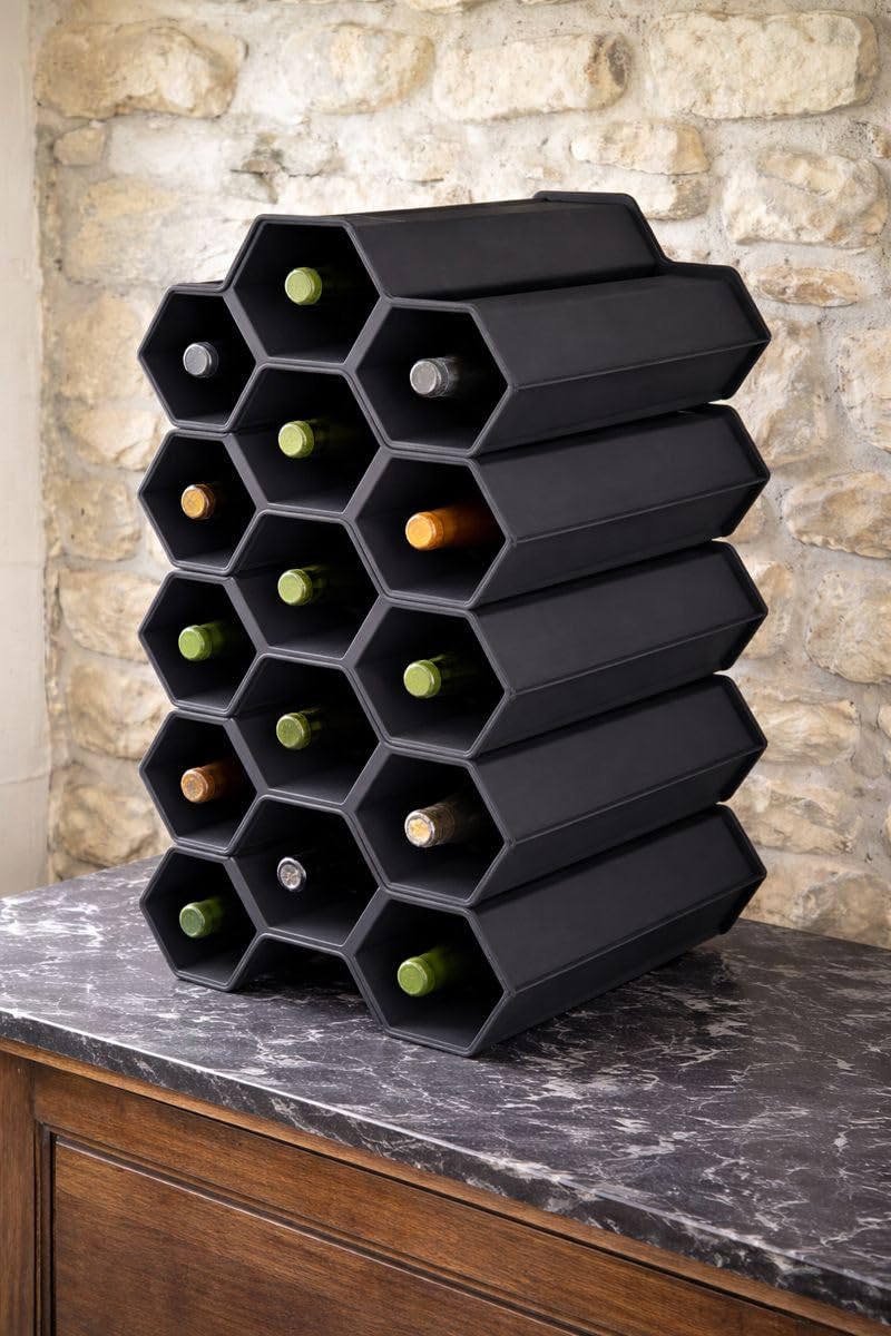 Deconation Lot De 5 Mini Cave 3 Bouteilles Empilables Soit 15 Bouteilles - Plastique Gris Anthracite
