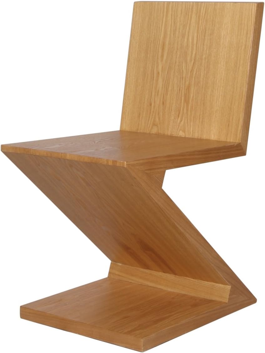 MLF Gerrit Thomas Rietveld Zig Zag Chair (7 Colors). Minimalist Art Design, Durability & Stability. 4 Flat Wooden Tiles Merged in A Z Using Dovetail Joints. Solid Wood with Ash Wood (Natural)