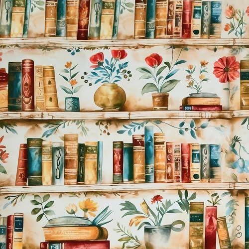 Image of Dream Weaverz 7D Bedsheet for Double Bed King Size with 2 Pillow Covers | Digital Printed & Fitted Elastic for Kids | Soft Glaze Cotton Feel | Fits Upto 12 Inch Mattress (Bookshelf & Floral)