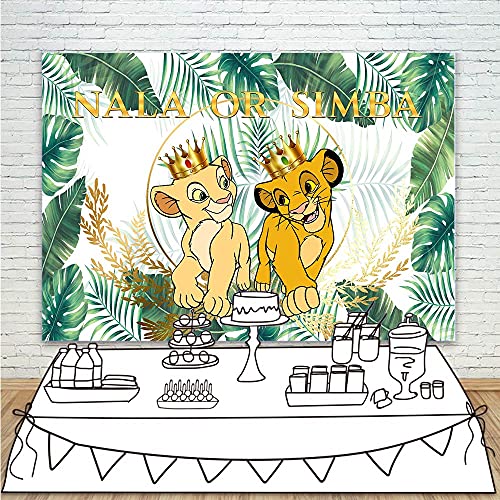 VV Backdrop Lion King Backdrop Baby Shower 7x5 Gold Nala or Simba Gender Reveal Backdrop Vinyl Tropical Jungle Leaf Lion King or Queen Baby Shower Background for Party Supplies