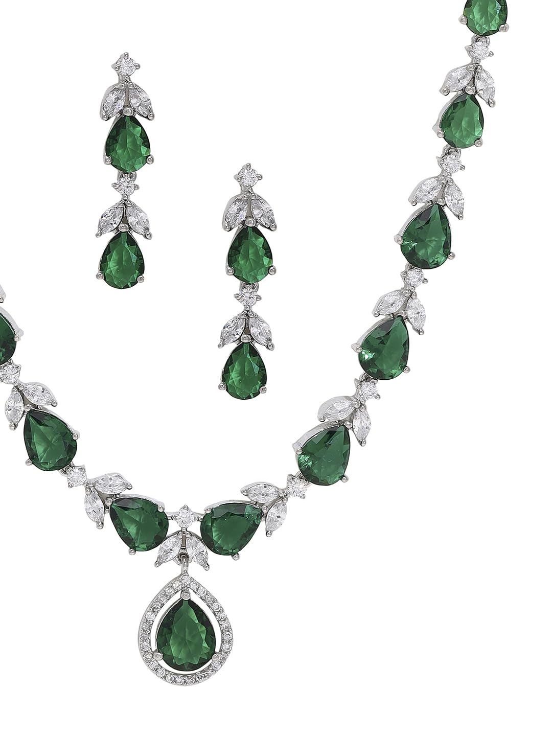 Silver-Plated Splendor with American Diamond Jewellery Set