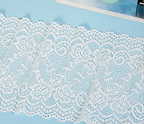 Nastro decorativo in pizzo elasticizzato da 5 yards, bordatura in pizzo, per artigianato, lingerie, abito da sposa, 15 cm di larghezza (bianco)