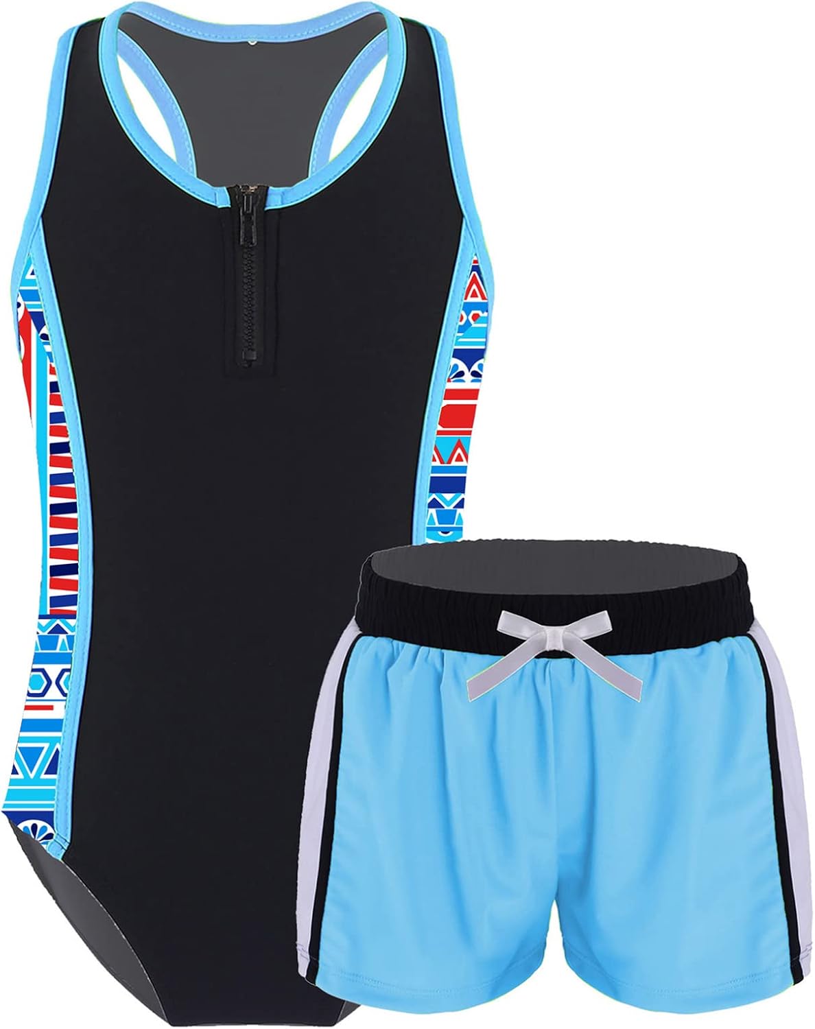 iiniim Kids Girls 2 Piece Tankini Set Rash Guard One-piece Swimsuit Surfing Beach Bathing Suit Swimwear