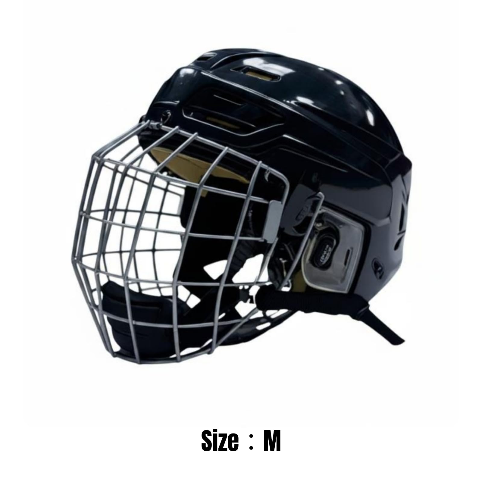 Casque de Hockey sur Glace Casque de Protection Facial Grillagé Coque Extérieure PP Doublure EVA Maintien Stable Sangle Réglable Ouvertures d'air