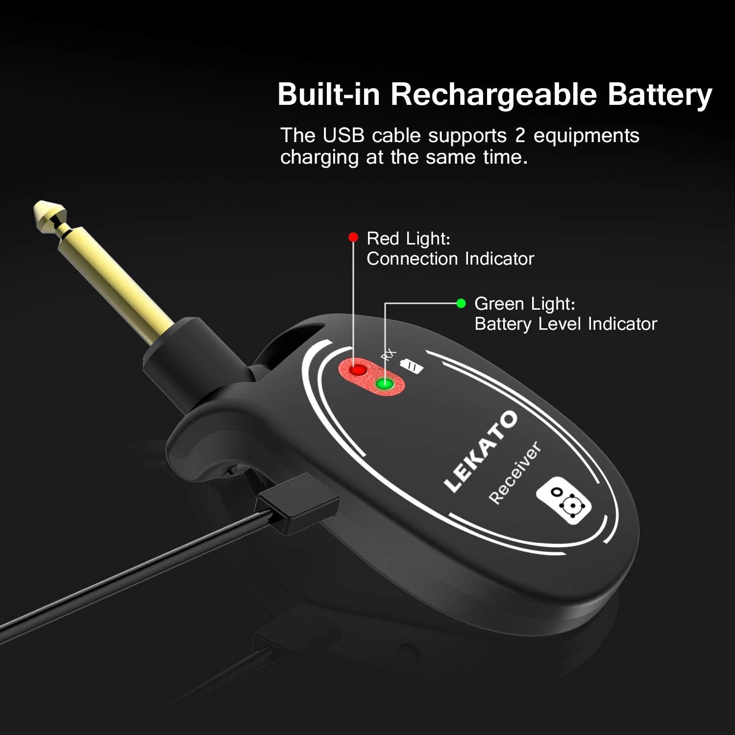 LEKATO Wireless Guitar System 2.4GHz Wireless Audio Electric Guitar Transmitter Receiver Digital Guitar Transmitter and Receiver Built-in Rechargeable Lithium Battery for Electric Guitar Bass