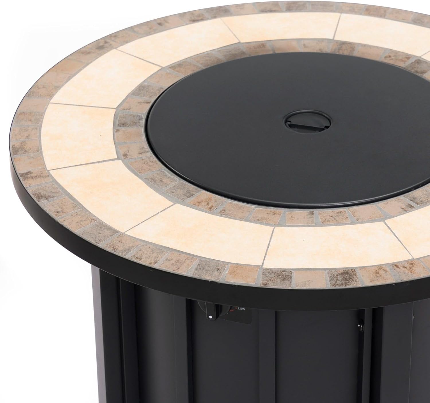 30" Round Propane Fire Pit Table with Mosaic Ceramic Tabletop, 50000 BTU Outdoor Gas Fire Table with Cover & Glass Beads, Steel Frame Patio Heater with Adjustable Flame, Black