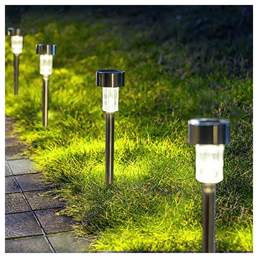GIGALUMI Solar Pathway Lights 12 Pack, Stainless Steel IP44 Waterproof Auto On/Off Outdoor LED Pathway Landscape Solar Lights for Garden, Yard, Patio, Path and Walkway. (Cold White)…