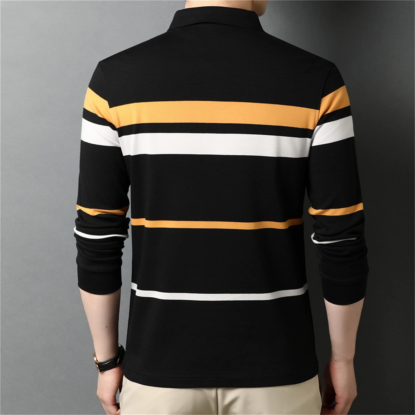 Frühling Herbst Business Casual Mode Streifen Langarm Reine Baumwolle Poloshirt Herren Kleidung Tees, marineblau, M