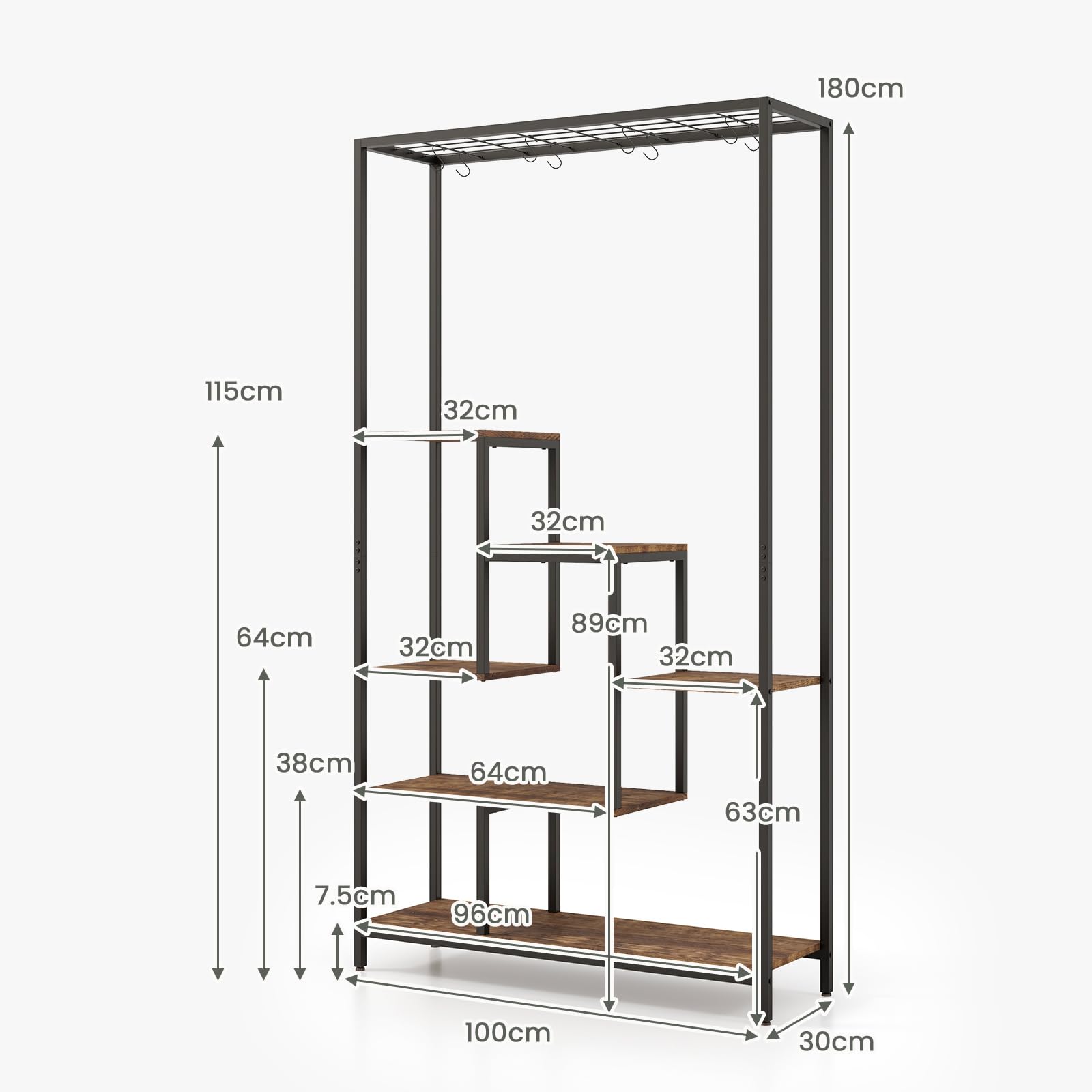 HOMASIS Support Plantes à 5 Niveaux en Bambou Intérieur, Étagère de Rangement pour 12 Plantes en Pot, Présentoir de Plantes Extérieur pour Terrasse, Jardin, Salon, Balcon, 114 x 31 x 141 cm