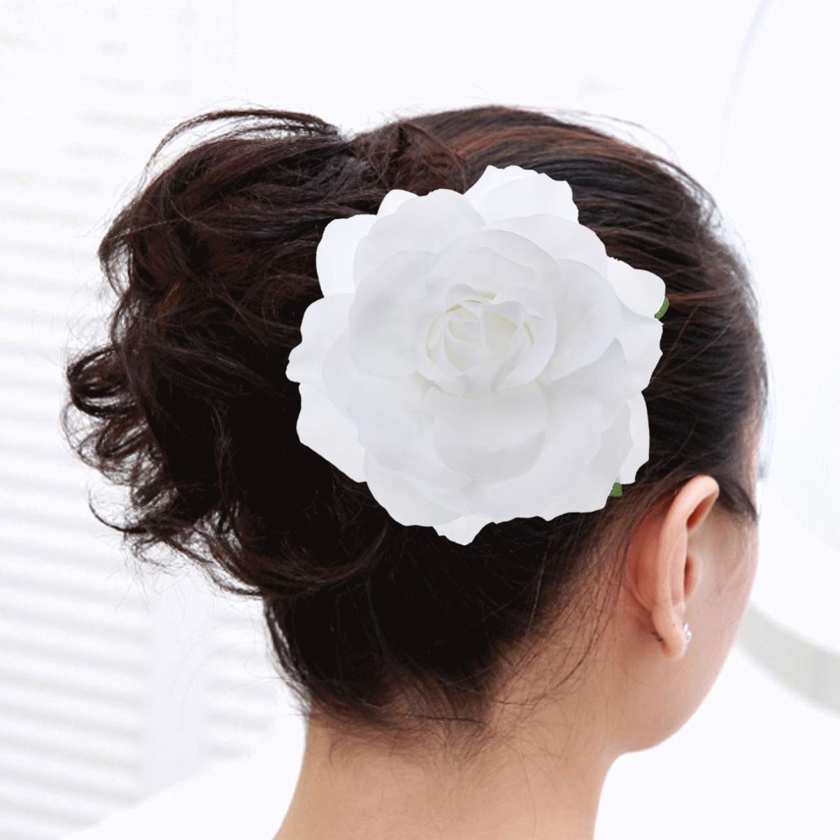 Solustre Rose Flower Hair Clips Brooch Artificial Big Rose Hairpin Pin up Flower Brooch for Women Girls Party (White) - Image 3