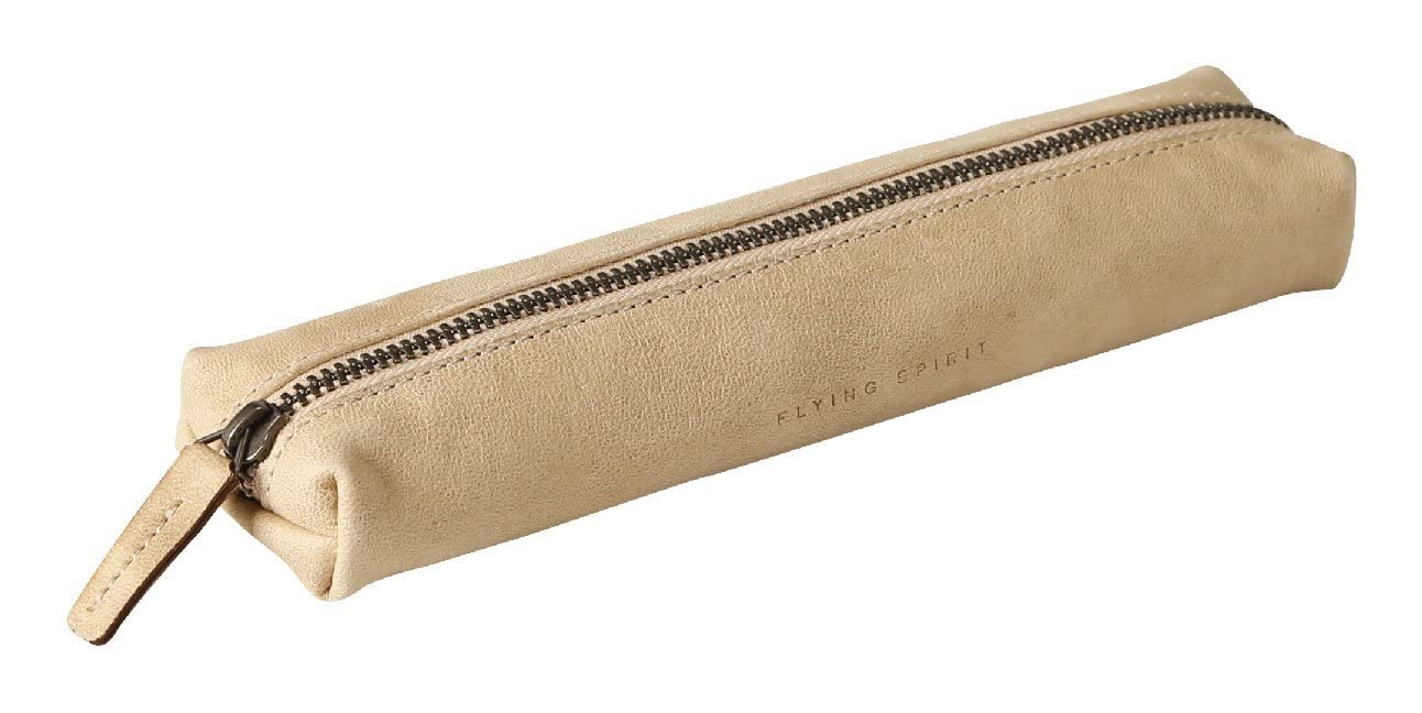 Clairefontaine 103511C - A Flying Spirit mini pencil case 19x4x2.5 cm, in aged lambskin, Beige