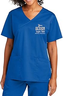INK STITCH Women Custom WW4760 Women Custom Embroidered Logo Texts V Neck Wrap Scrub Shirts - Royal (S)