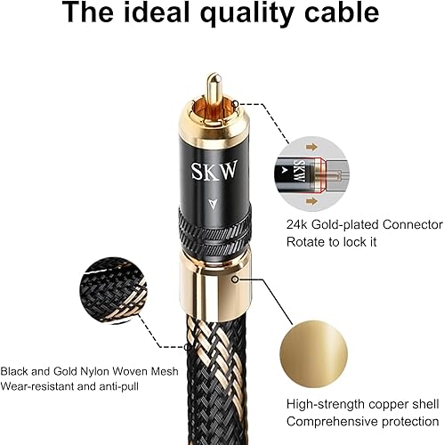 Miniatura 5 de SKW Audiophiles RCA Cable 2RCA macho a 2RCA macho HiFi Cable de interconexión con diámetro 0.276 in 3.2ft1M