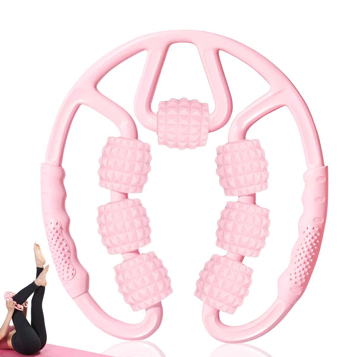 LULUWA Rodillo de masaje para celulitis y piernas, 7 ruedas, rodillo de relajación, rodillo para celulitis, rodillo para relajar músculos, pinzas circulares, masaje de piernas para codos (rosa)