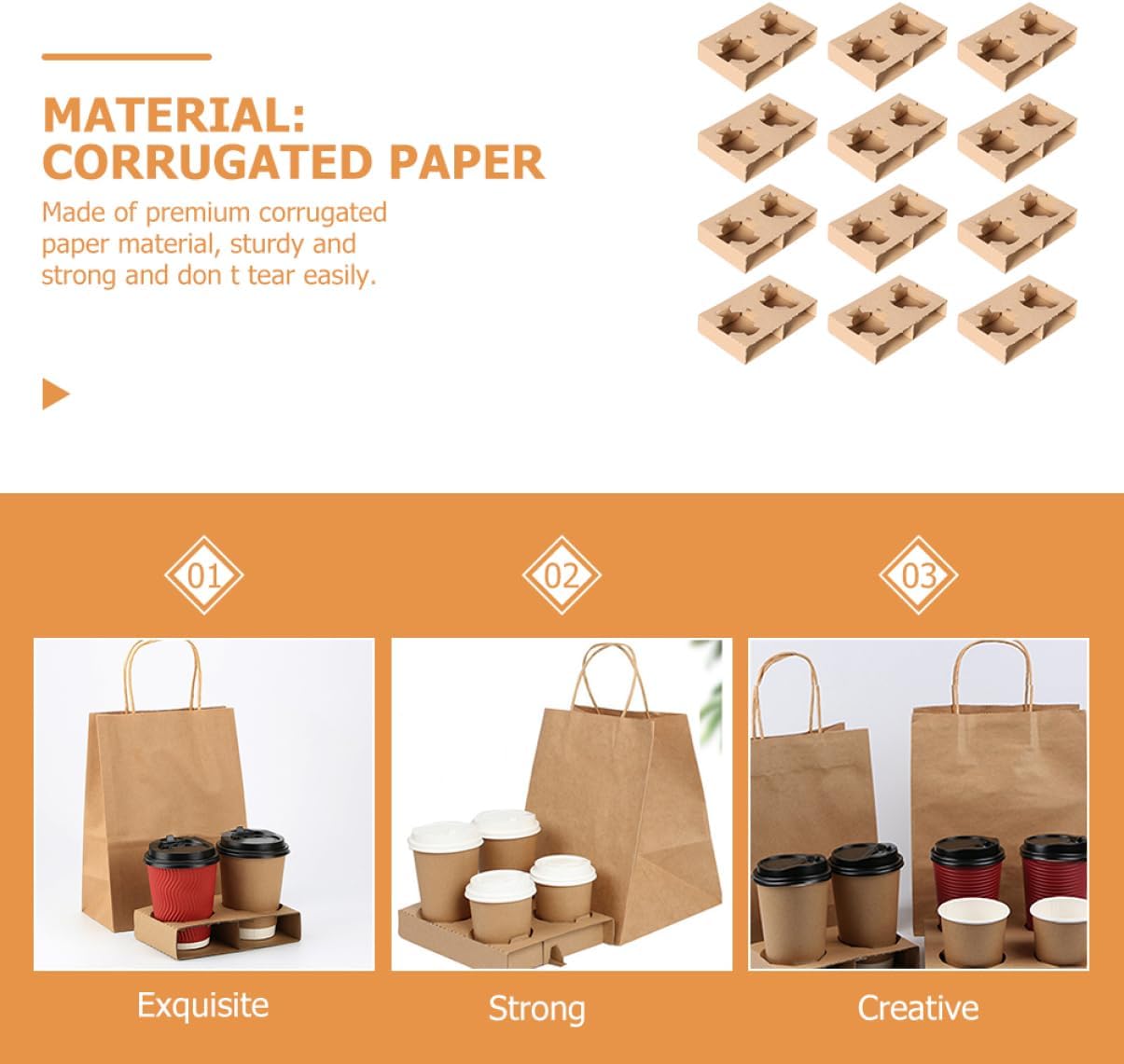 Cabilock Sturdy Paper Cup Holder Tray 2-cup Coffee Carrier Hot Cold Food Carrier Milk Tea Takeout Drink Tray