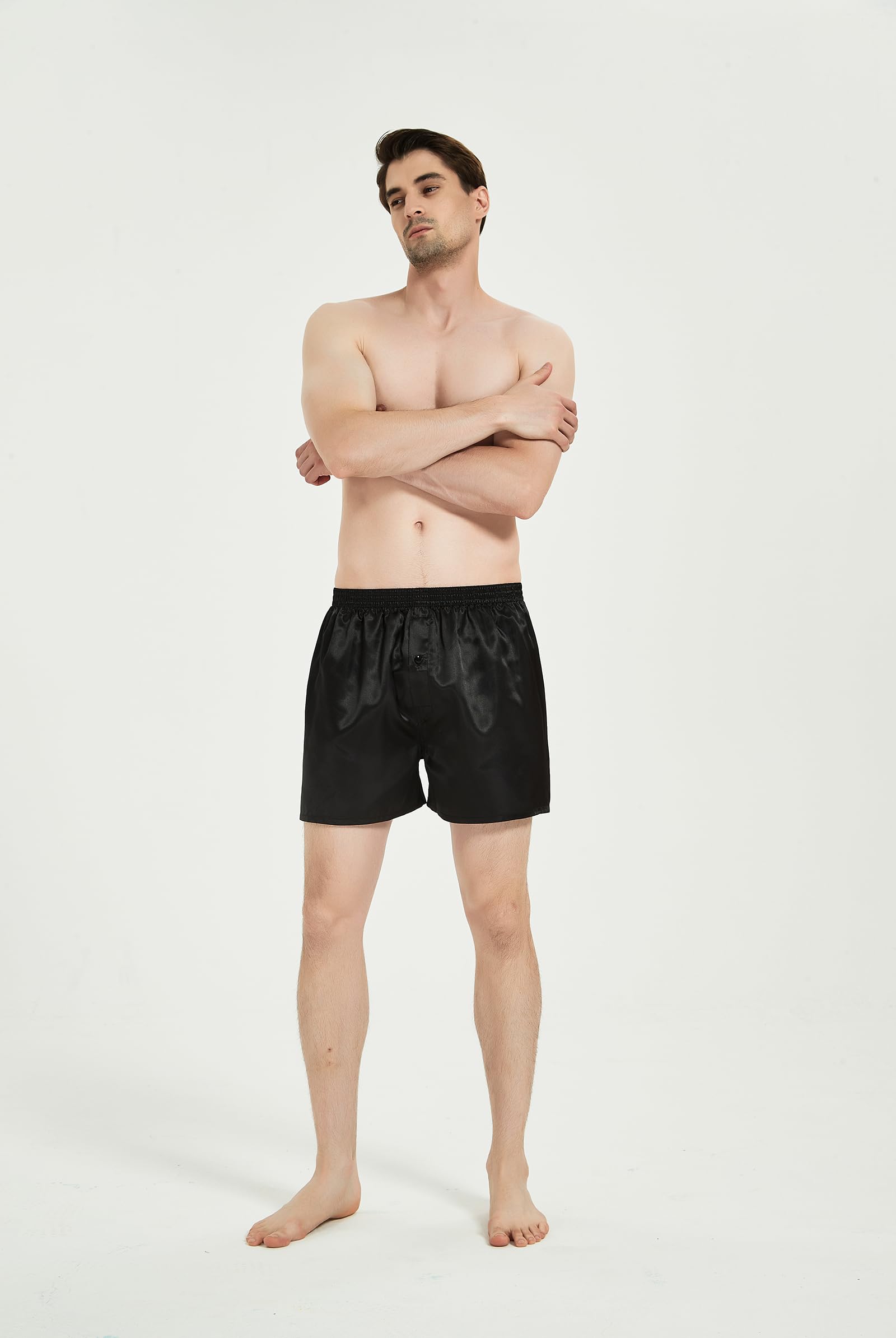 JupiterSecret Boxer da Uomo in Raso Confezione Multipla Silk Feel Pantaloncini in Raso da Uomo con Chiusura a Bottoni