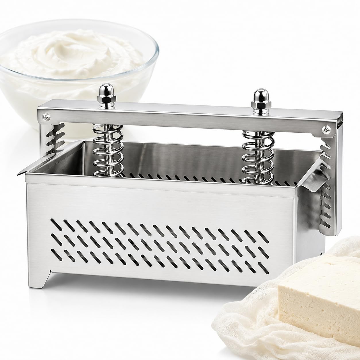 Sitko do jogurtu, grecki jogurt ze stali nierdzewnej, separator serwatki 304 z prasą sprężynową i workiem filtrującym, do domowego grubego jogurtu, bardzo duży (3 kg)