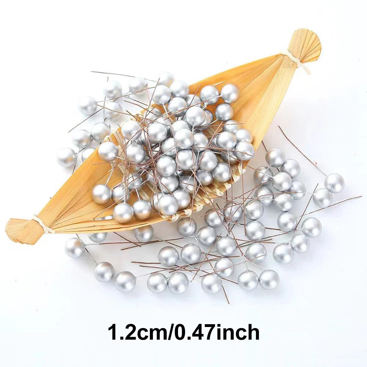1000 Pezzi di Bacche realistiche con Gambo, Bacche Artificiali Piccole da 1,2 cm per centrotavola, Decorazione per la casa, Festa Invernale, Fai da Te, Argento