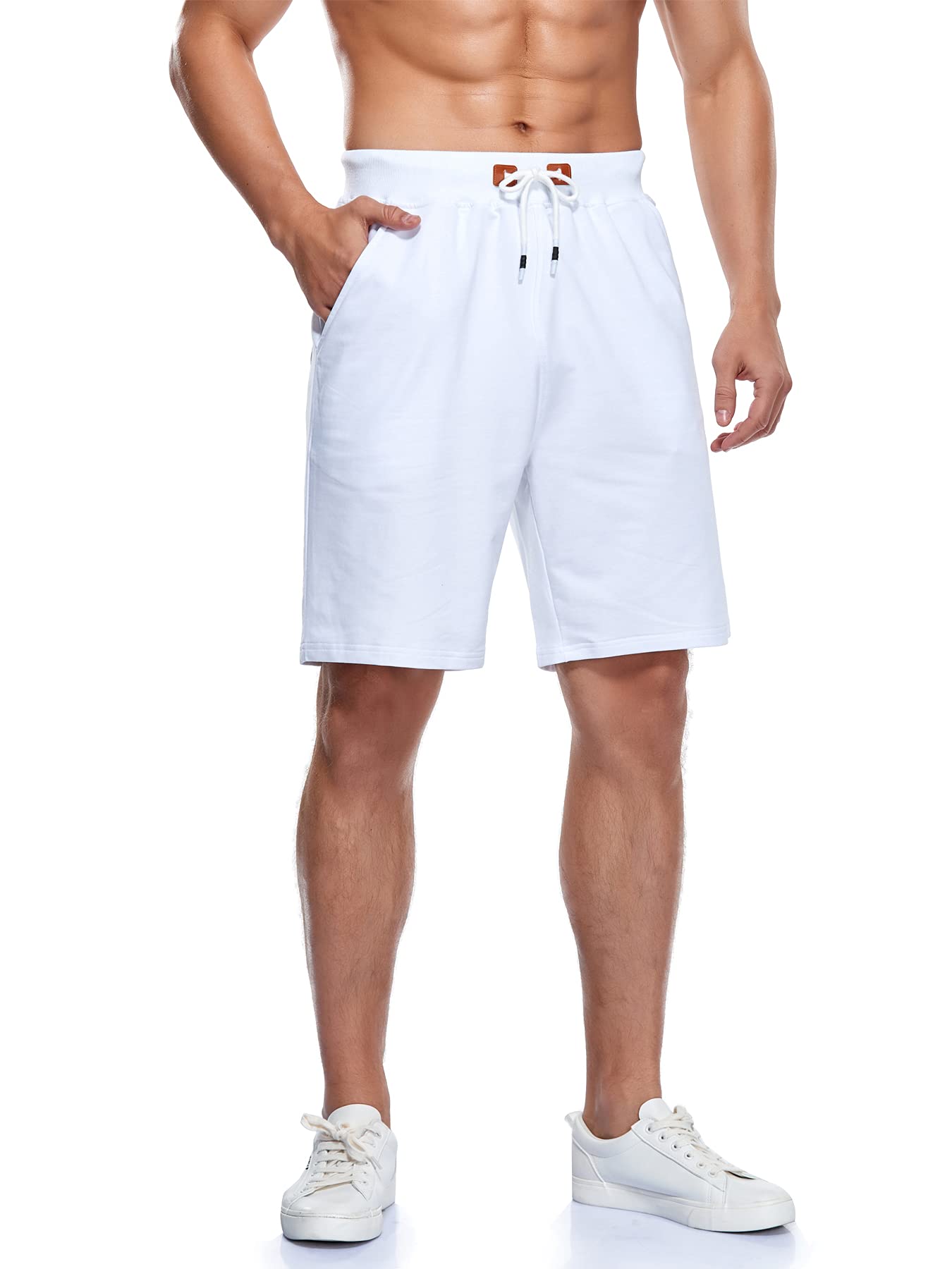 Immerguter Mens Shorts Adjustable Elastic Waist Casual Workout Shorts with Pockets