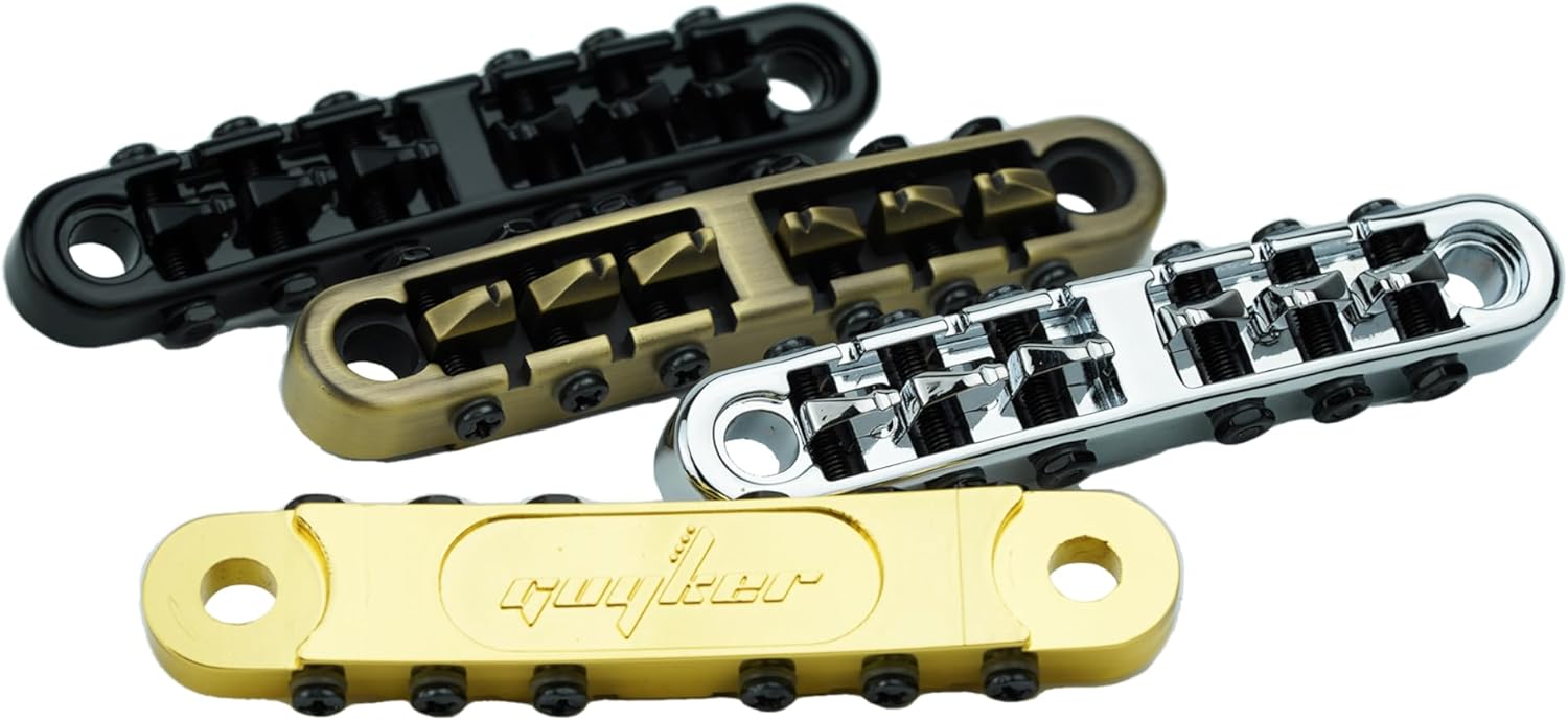 Guyker Guitar Tune O Matic Bridge with Studs for 6 String Electric Guitar (GM001, Chrome)