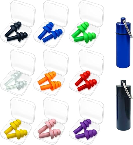 Tapones para los oídos para dormir, 9 pares de tapones de silicona para los oídos para nadar con funda de transporte de aluminio, reducción de ruido