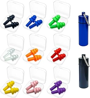 Earplugs for Sleeping, 9 Pairs Silicone Ear Plugs for Swimming with Aluminum Carry Case Noise Reduction for Learning, Hearing Protection, Concerts, Airplanes, Shooting for Woman, Man, Kids (9)