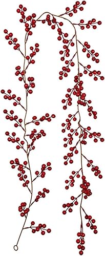 2 guirnaldas de bayas rojas artificiales de 5.7 pies, decoraciones de Navidad, bayas de acebo, vid para Navidad, invierno, vacaciones, chimenea,