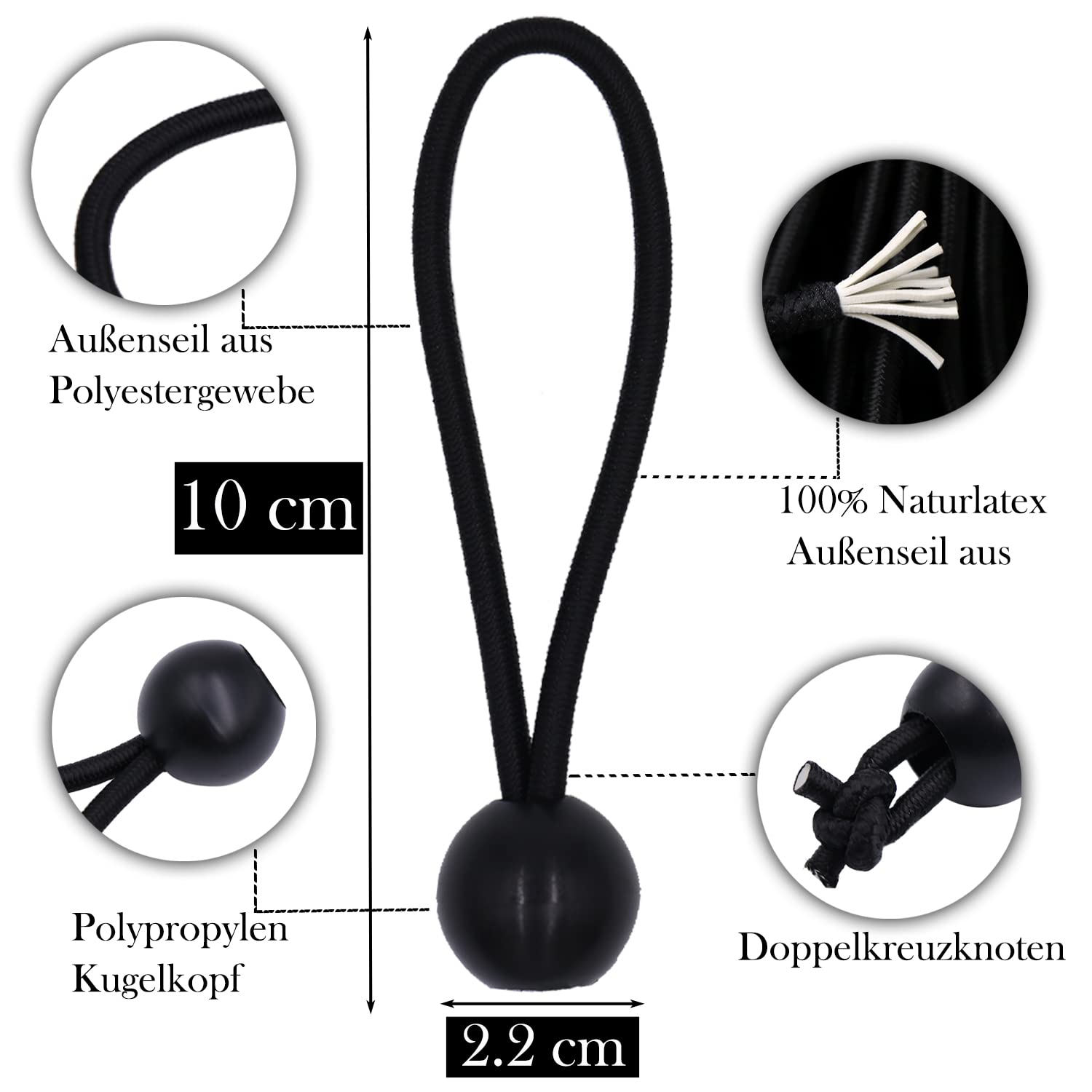 BIYIT Gumki napinające z kulką, napinacz do plandeki, gumy, pętle do namiotu, banerów, 10 cm, czarne, 25 szt